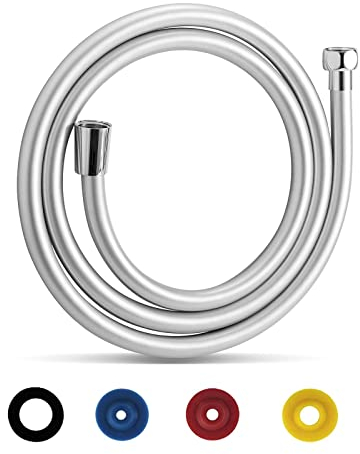 GEFIRE Silber Duschschlauch 2M/79In Brauseschlauch PVC Duschschläuche Brauseschlauch Handbrause Schlauch Duschschlauch für Brause- Oder Bidetbrause (Mit Dusche Durchflussbegrenzer)