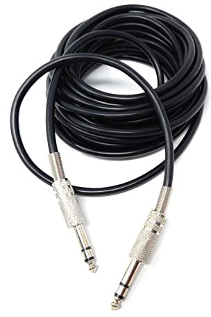 DRUT 6m 6.35mm Male to 6.35mm Male Stereo Audio Cable 1/4 TRS Connectors For Professional Music Instruments & Home Audio 20ft Black Nickel Connectors