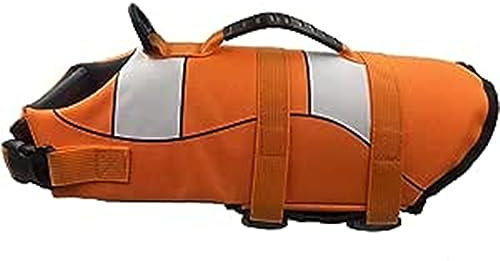 Giubbotto di Salvataggio per Cani Regolabili,Giubbotto di aiuto al Galleggiamento Cani con Manico,Buona Galleggiabilità in Mare,Piscina,Lago (M,Arancione)