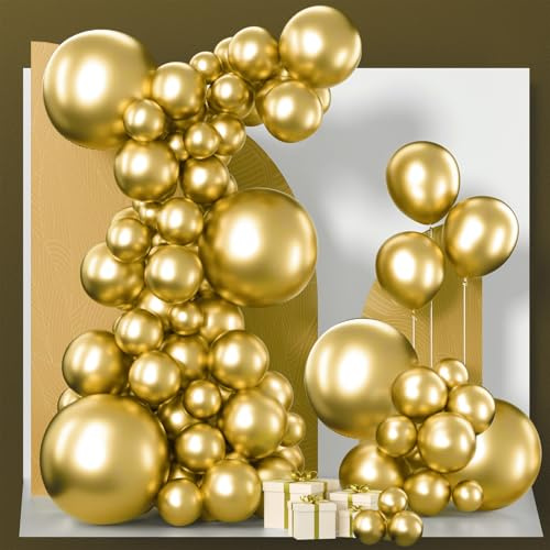 PartyWoo Metallic Gold Balloons 140pcs Different Sizes of 18 12 10 5 Inch