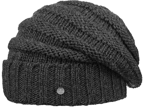 LIERYS Jil Oversize Strickmütze Beanie Damen Made in Germany Wollmütze mit Schurwolle Innenfutter Damen Herbst Winter anthrazit One Size