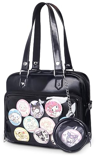 CoolChange Ita bag | Japanische Umhängestasche für Otakus | Itabag Tasche mit transparentem Sichtfenster | 25x29cm | Schwarz