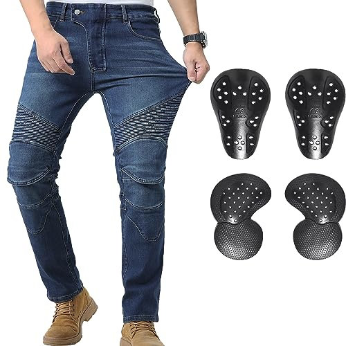 CTBQiTom Herren Motorrad Jeans Motorrad Hosen Schutz Motorradhose mit Abnehmbarer CE Rüstung,Blau,XL=36W/31L