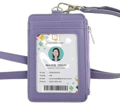bolimoss Porte-badge violet avec poche latérale zippée, portefeuille mignon pour femme, plusieurs emplacements pour cartes, porte-carte d'identité avec lanière tour de cou pour infirmières,