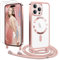 Ethanger Handyband für iPhone 15 Pro Hülle mit Band + 2 Stück Glas Schutzfolie Transparent Silikon Handyhülle Magnetische Schutzhülle Case für iPhone 15 Pro Rosa