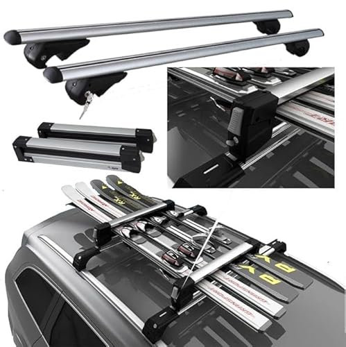 Alu Dachträger + Skiträger 4 Paar Ski oder 2 Snowboards für SSANGYONG REXTON (Y200) ab 2001 bis 2006 mit offener Schiene