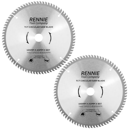 2 Pack - 185mm x 20mm Bore x 80T TCT Saw Blades. 185mm Circular Saw Blades For Fine Cuts x 20mm Bore + 16mm Bore Reduction Rings Fits Evolution Bosch Makita Ryobi Dewalt Circular Saws Etc