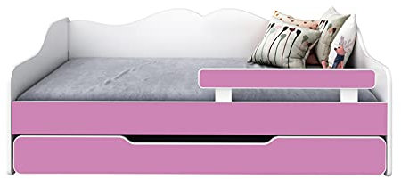 BDW - Lit Enfant - Lit Jeune - Lit Double - avec Sommier À Lattes, Matelas, Tiroir, Protection Antichute - Gigogne - Canapé-Lit, Lit d'Appoint, Pliable - Chambre d'enfant - 160x70cm - Rose