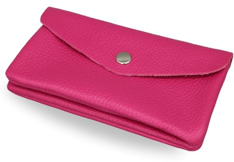 Brise Art Geldbörse Damen Leder Midi Handgemachte Portemonnaie Damen Geldbeutel 2 Fächer Stylisch Verschließbar mit Druckknopf und Zipper Made in Italy (Pink)