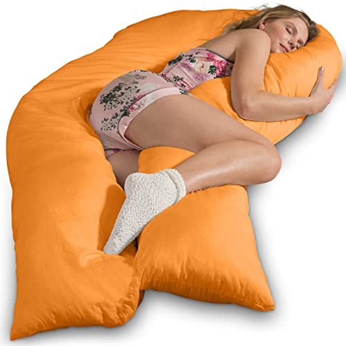 Traumreiter Seitenschläferkissen Jumbo XXL mit Bezug Baumwolle Orange I Extra hohes und langes orthopädisches Komfortkissen. Schwangerschaftskissen zum Schlafen Stillkissen Kissen. Body Pillow