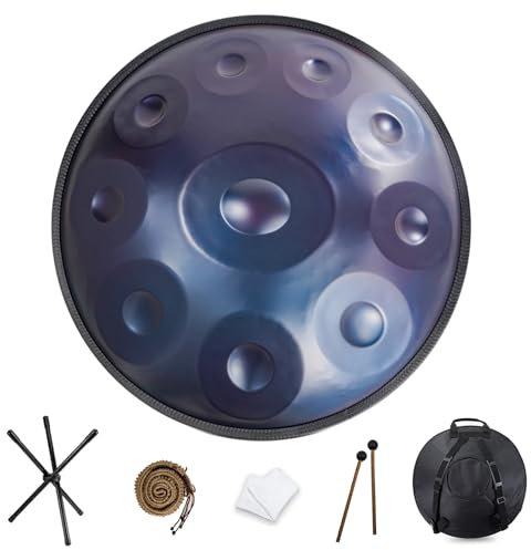 NAHAIA HANDPAN DRUM 9/10/12 Noten Steel Handpan 440hz/432hz Stahl-Handtrommel Instrument 22 Zoll in D-Moll Harmonische Percussion für Klangheilung, persönliche Meditation(10 Notes-432Hz-Blue)