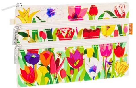 PYLONES : Zip Pouch – Tasche mit 3 Reißverschlüssen – Tulpen, mehrfarbig