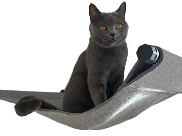 Katzen Hängematte | Qualitativ hochwertig | Modische Katzenhängematte für Wandmontage | Stylisch | hält bis zu 30 KG | schwarzes Metall und weicher Wollfilz | Schwarz und Grau