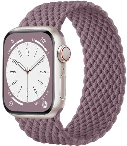 Maledan Intrecciato Cinturini Compatibili con Cinturino Apple Watch 41mm 40mm 38mm per Donna Uomo, Cinturini Sportiva Elastica Regolabile per iWatch SE Series 9 8 7 6 5 4 3 2 1 Ultra, FumareViola