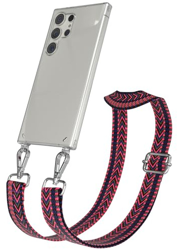 EAZY CASE Handykette - Verstellbares Taschenband kompatibel mit Galaxy S24 Ultra, Schulterriemen, Handykordel mit Silikon Hülle, Umhängetasche, Pink Blau Silber