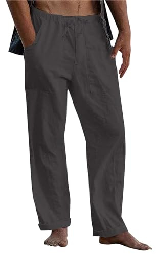 Generisch Sporthose Herren, Casual Loose Comfortable Pants Baumwolle Leinen Drawstring Hosen Mit Gummizug Solid Jogginghose Scjwarz Menwyx Kleidung Nkd Sommer (M, Dunkelgrau)