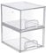 TOLIDA Boîte de rangement en acrylique avec 2 tiroirs, boîte empilable, boîte de rangement pour capsules de lave-vaisselle, boules de séchage, perles parfumées, cosmétiques, papeterie, stylos,