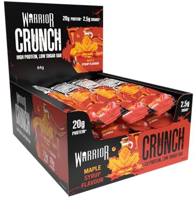 Warrior Crunch - High Protein Bars - 20g Protein Each Bar - Low Carb, Low Sugar Snack - 12 Pack x 64g (Maple Syrup)