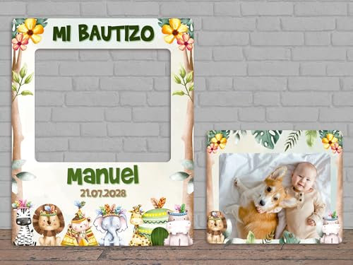 Oedim Photocall en Cartón para Bautizo Animales + Cartel, 100x80cm + 50x60cm, Photocall Decorativo para Eventos o Celebraciones puntuales