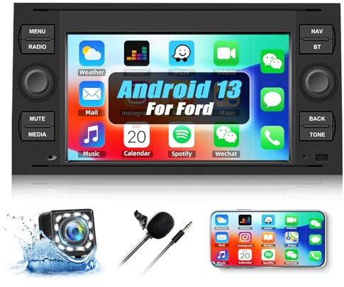 SIXWIN 1+32GB Android 13 Radio Coche para Ford C-MAX/Galaxy/Connect/Kuga/Fiesta/S-MAX/Focus/Transit/Fusion/Mondeo,7 Pantalla Táctil con Bluetooth/GPS/FM/WiFi/USB Enlace Espejo+Cámara Visión Trasera
