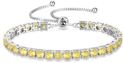 FANCIME Silber Armbnad Damen Tennis Armband mit Synthetisch Citrin, Verstellbares Glitzer Tennis Armband Schmuck Geschenke für Damen Frauen Freundin Ehefrau Mutter