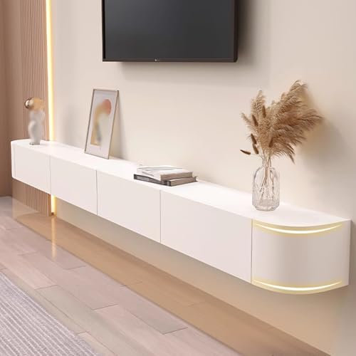 Mobile Porta TV A Parete con Anta per Soggiorno E Ufficio - Moderno Sospeso con Cassetto Elegante per Appartamenti (Bianca, 140cm)