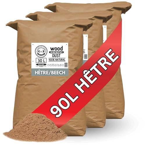 GRILLGOLD Sciure de bois pour fumoir. Fumer poisson, viande, légumes. Sacs papier 90L hêtre