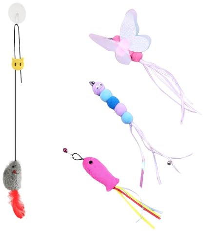 LilaLemon 4PCS Cat Kitten Toys for Indoor Cats Adult Kitten, Door Hanging Interactive Cat Mice Toys, Cat Enrichment Boredom Mouse Toy with Squeaky Sound and Feather Tail