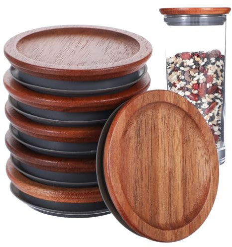 Piriuuo 6 Pcs Wooden Lids for Mason Jars, Jar Lids Regular Mouth for Ball Reusable Jar Lids for Mason Jars Canning Jar Lids for Mason Jars Jar Accessories for Regular Mouth Jars