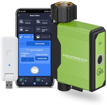 GIEXSMART WiFi Sprinkler-Timer, automatischer Schlauchbewässerungs-Timer mit integriertem Durchflussmesser, intelligenter Bewässerungs-Controller für Garten und Rasen, kompatibel mit Tuya Smart Life