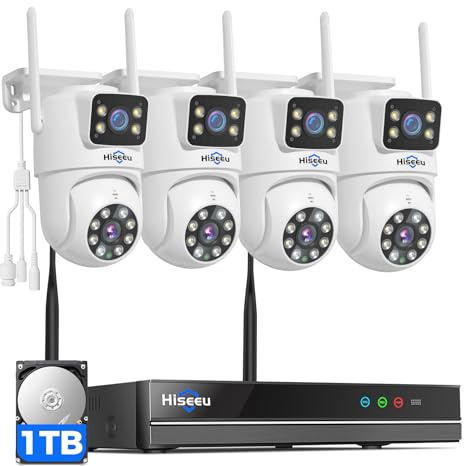 Hiseeu Wireless Security Cameras Outdoor, 5G & 2.4G WiFi Pro, Wireless Home Security Camera System, Dual Lens, 360° Pan & Tilt, Auto Tracking, Color Night Vision, 1TB HDD No Subscription, Need Plug In