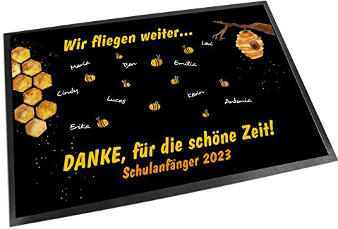 Unikatolo Fußmatte Kita Abschiedsgeschenk Motiv mit Namen und Text personalisiert- Erzieherin, Lehrer Kindergarten Schulanfang Geschenk, Teppich, Fußabtreter, Vorleger (60 x 40 cm) Bienen