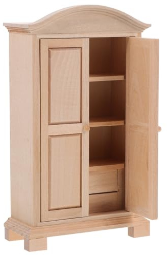 HEMOTON Miniatur Holzkleiderschrank Modell Puppenhaus Miniatur Kleiderschrank Handgefertigtes Miniaturmöbel Für Puppenhaus Geschenk Für Geburtstags-feiern
