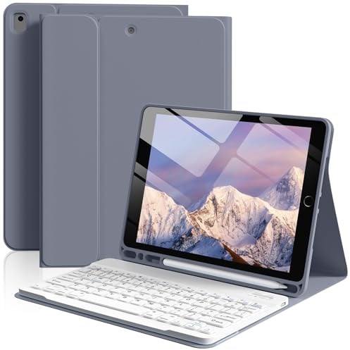 BFGTSJF Keyboard Case for iPad 9th/8th/7th, iPad Air/Pro 10.5, Purple Gray | for iPad 10.2 inch 2021/2020/2019, iPad Air 3rd / iPad Pro 10.5 inch, Pencil Holder, Magnetic Detachable Bluetooth Keyboard