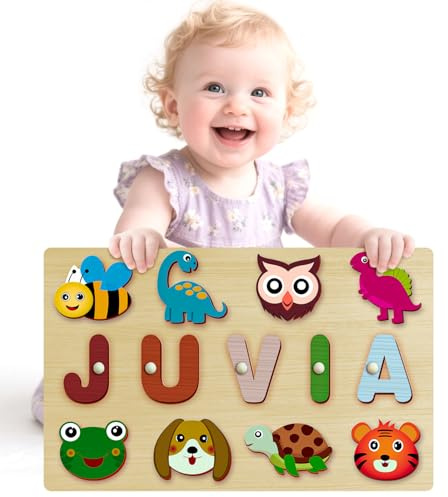 Personalisiertes Namenspuzzle | Individuelle Namenspuzzles | Montessori-Spielzeug für 1-Jährige | Individuelle Babygeschenke für Kleinkinder (1–3 Jahre): Tierpuzzle (Stil 5)