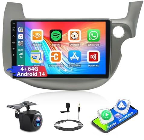 10.1 4+64G Android 14 Car Radio Stereo Upgrade for Honda Fit/Jazz 2007–2014 RHD with Wireless Carplay Android Auto Touch Screen 2Din Car Radio Sat GPS Nav WiFi Bluetooth FM RDS SWC Backup Camera