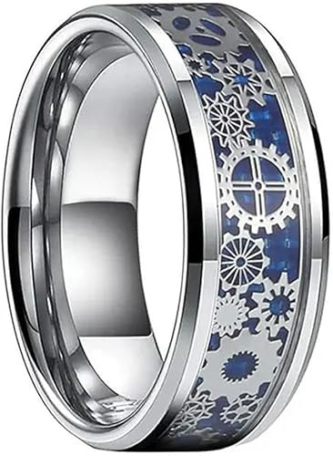 Mädchenprodukte 8mm Wolfram Carbid Stahl Ausrüstung Blau Carbonfaser Ring Schwarzer Verlobungsring Geschenke