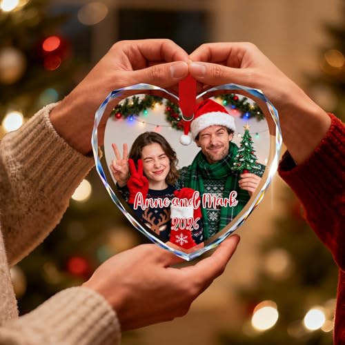 Personalisierte Weihnachtskugeln mit Foto, Individueller Home Decor Weihnachten Geschenke Weihnachtsdekorationen für Paare, Familie, Freunde (Herzförmige Fotoversion)