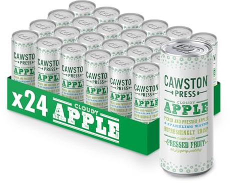 Cawston Press Sparkling Cloudy Apple Fizzy Drink Blended With Sparkling Water and Pressed Apple (250ml x 24 cans) Gluten Free - Vegan - No Added Sugar