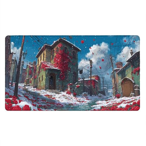 Tapis de Souris Gamer, 2000x1000mm Tapis de Souris XXL Gaming Grand, Clavier Lavable Desk Mat Bureau Caoutchouc Antidérapant Étanche, Bords Cousus, Gamer Ordinateur PC, Roses De La Ville xR5-80