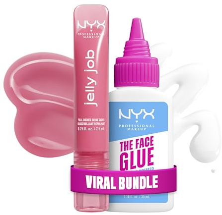 Bundle aus NYX Professional Makeup Jelly Job Peptide Infused Jelly Gloss Jelly Blushin' + The Face Glue Gripping Primer, Grundierung, Feuchtigkeitsspendender Primer für 24 Stunden Make-up-Halt, 35 ml