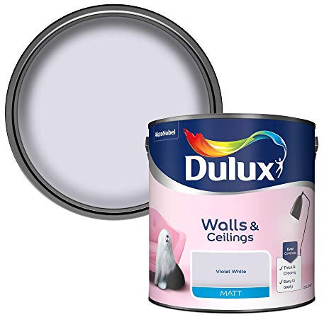 Dulux Matt Emulsion Paint For Walls And Ceilings - Violet White 2.5 Litres