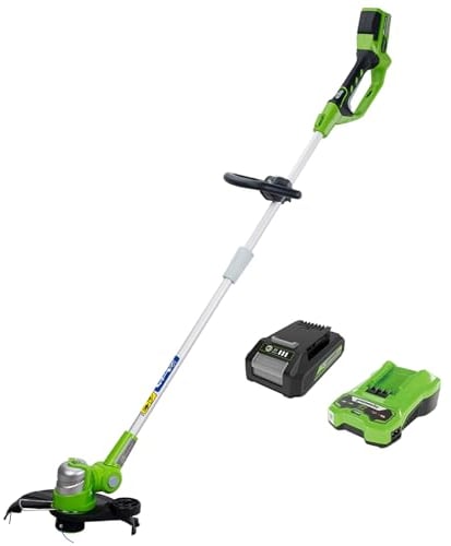 Greenworks Akku-Rasentrimmer Deluxe-Modell G24LT30MK2 (Li-Ion 24V 40 cm Schnittbreite 3500 U/min dreh- und neigbarer Schnittkopf verstellbarer Zusatzgriff und Teleskopschaft mit Akku und Ladegerät)