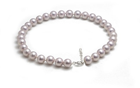 Schmuckwilli Perlenkette für Damen - 45cm Länge mit 12mm großen violetten runden Mallorca Perlen - Elegante Kette mit Muschelkernperlen für jeden Anlass