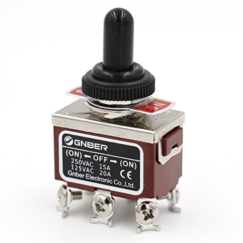 Heschen Interruttore a levetta in metallo, RT1322FS, DPDT, tipo momentaneo, (ON)/OFF/(ON) 3 posizioni, 15A 250VAC, con copertura impermeabile, CE