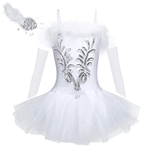 YiZYiF Mädchen Ballettanzug Ballettkleid Ballett Trikot Tanz-Kleider Kinder Ballettbekleidung Turnanzug Gr. 98-164 Weiß 122-128
