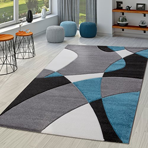 TT Home Wohnzimmer Teppich Moderner Kurzflor 3D Optik Geometrisches Wellen Design, Farbe:Türkis 3, Größe:200x290 cm