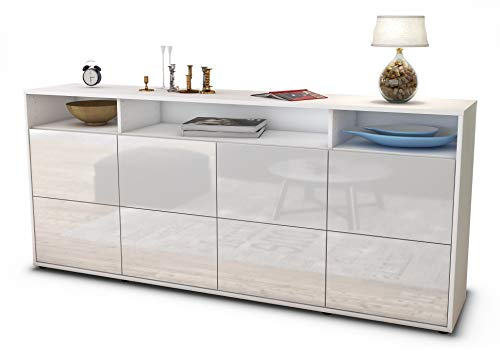 Stil.Zeit Sideboard Evita, Korpus Weiss matt, Front Hochglanz Weiß (180x79x35cm) Push-to-Open Technik
