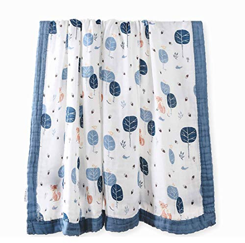 Levoberg Baby Kuscheldecke, extra weich und groß, 120 x 120 cm, 100% Baumwolle, 4-lagig, Motiv: Fuchs, Decke, Babydecke, Einschlagdecke, Kinderwagendecke, Erstlingsdecke, Kinderdecke