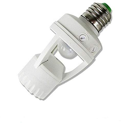 EBILUN E27 Soporte de bombilla de tornillo Lámpara de sensor de movimiento infrarrojo LED PIR Cambiar la lámpara de enchufe Adaptador convertidor de luz nocturna Blanco 1PCS